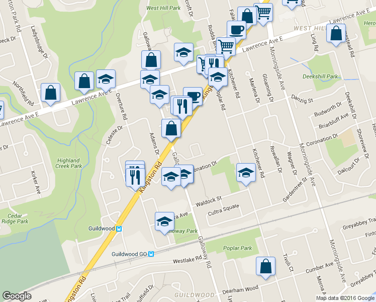 map of restaurants, bars, coffee shops, grocery stores, and more near in Toronto