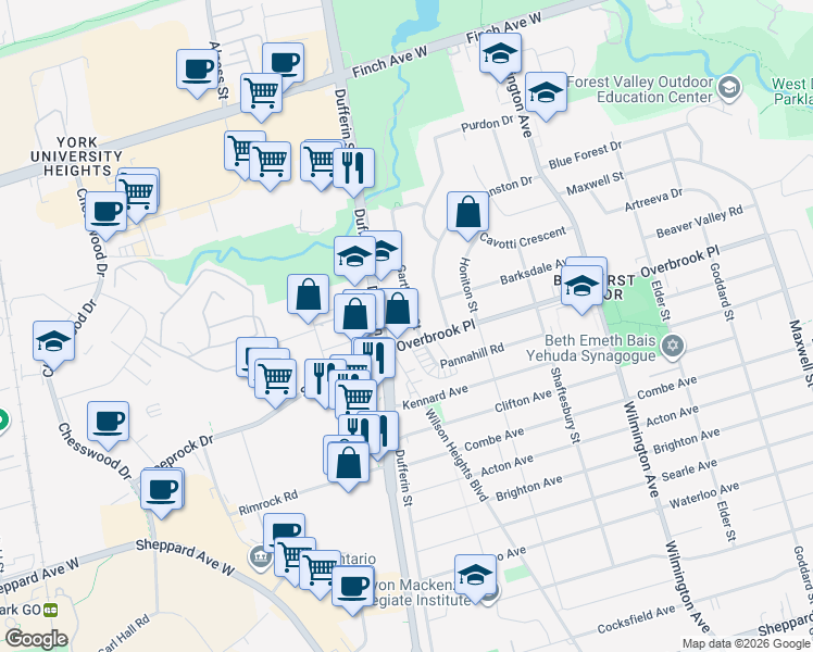 map of restaurants, bars, coffee shops, grocery stores, and more near 6 Garthdale Court in Toronto