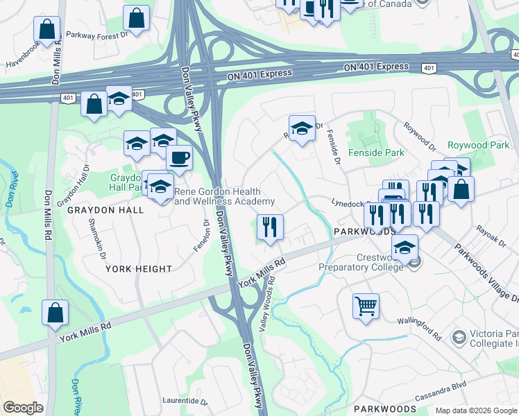 map of restaurants, bars, coffee shops, grocery stores, and more near 270 Roywood Drive in Toronto