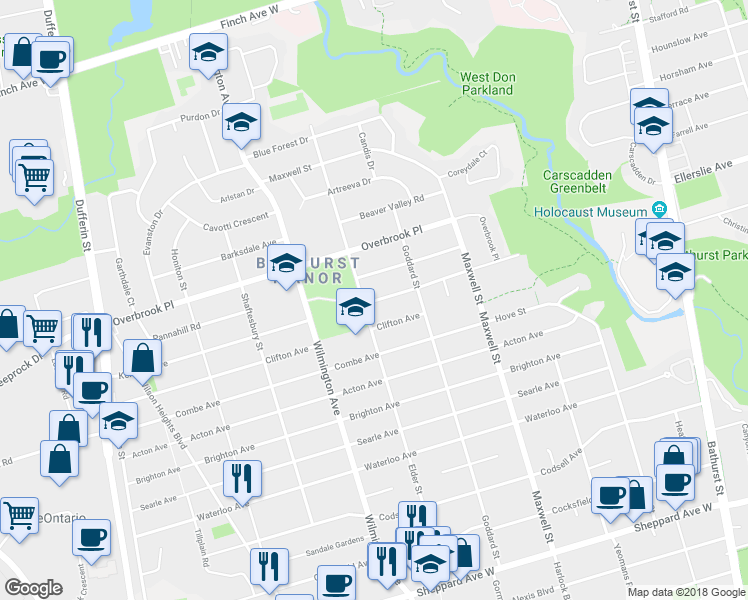 map of restaurants, bars, coffee shops, grocery stores, and more near 48 Kennard Avenue in Toronto