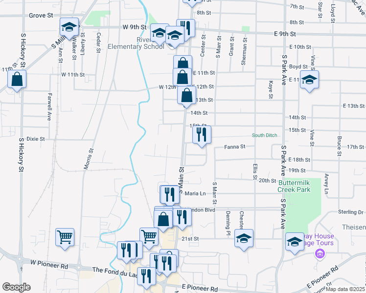 map of restaurants, bars, coffee shops, grocery stores, and more near 611 South Main Street in Fond du Lac
