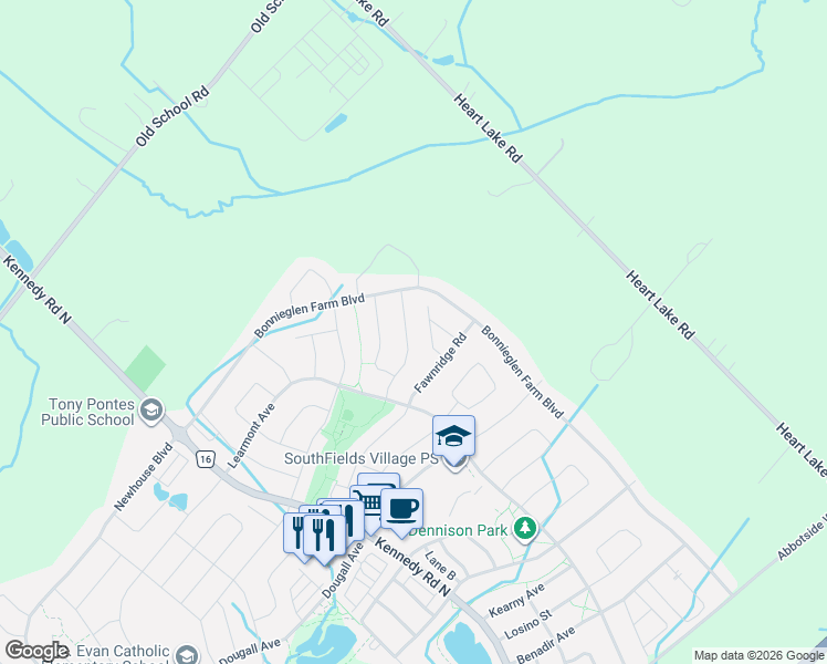 map of restaurants, bars, coffee shops, grocery stores, and more near 57 Maple Cider Street in Caledon