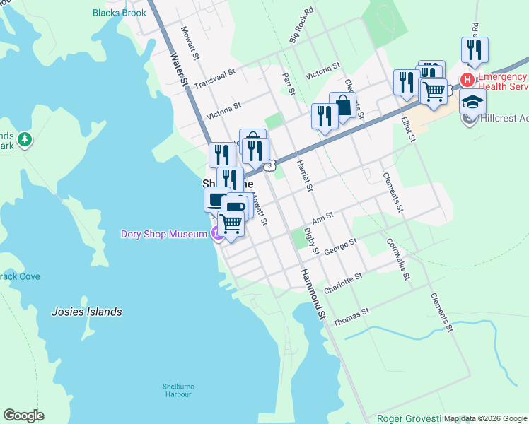 map of restaurants, bars, coffee shops, grocery stores, and more near 142 Mowatt Street in Shelburne