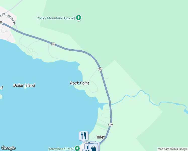map of restaurants, bars, coffee shops, grocery stores, and more near 14 Rocky Point Lane in Inlet