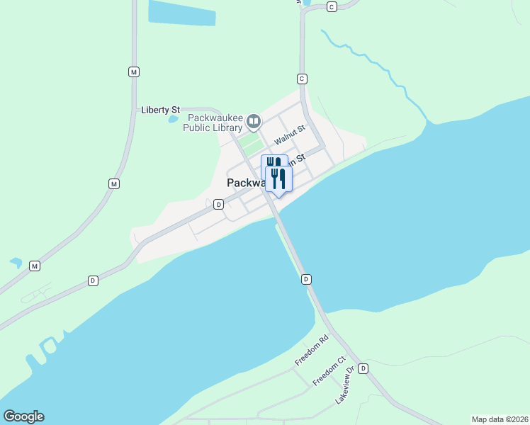 map of restaurants, bars, coffee shops, grocery stores, and more near in Packwaukee