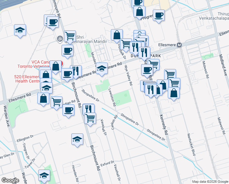 map of restaurants, bars, coffee shops, grocery stores, and more near in Toronto