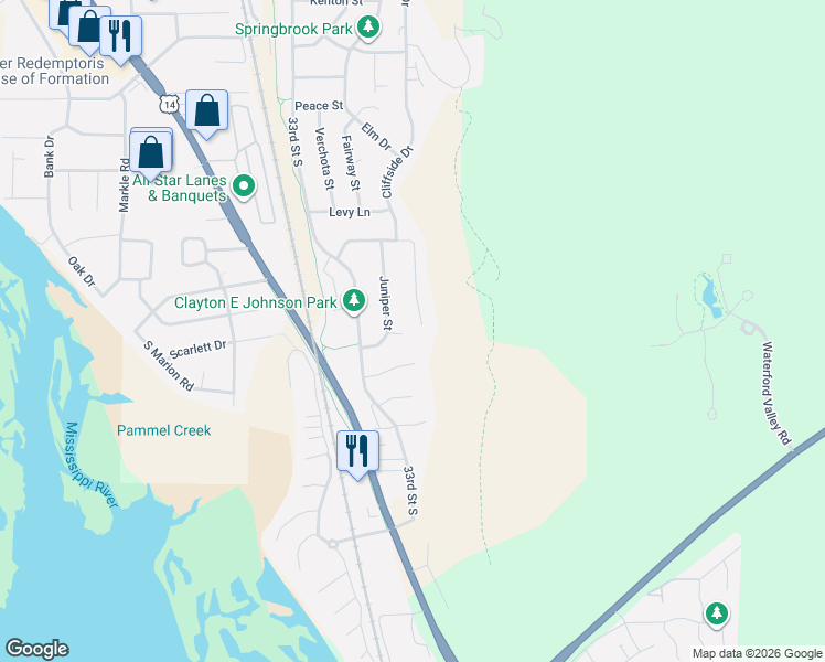 map of restaurants, bars, coffee shops, grocery stores, and more near 4635 Cliffside Drive in La Crosse