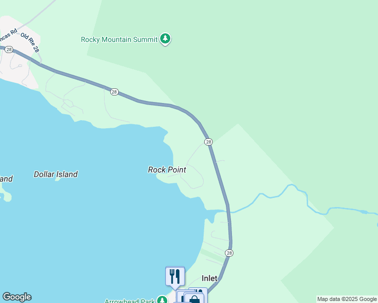 map of restaurants, bars, coffee shops, grocery stores, and more near 14 Rocky Point Ln in Inlet