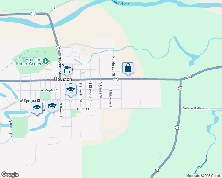 map of restaurants, bars, coffee shops, grocery stores, and more near 129 South Erickson Street in Houston