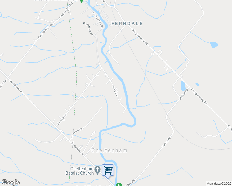 map of restaurants, bars, coffee shops, grocery stores, and more near Credit Road in Caledon