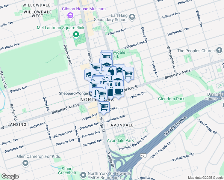 map of restaurants, bars, coffee shops, grocery stores, and more near 6 Forest Laneway in Toronto