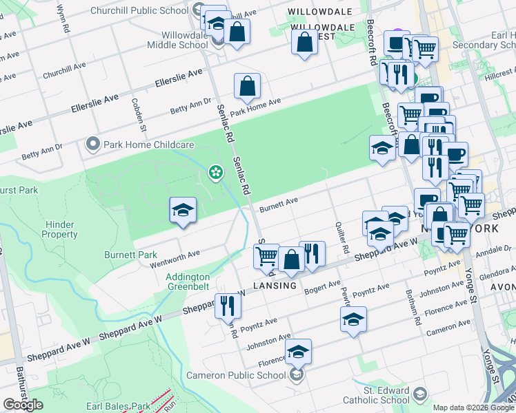 map of restaurants, bars, coffee shops, grocery stores, and more near 246 Burnett Avenue in Toronto
