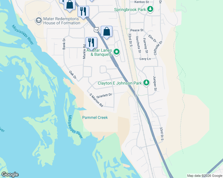 map of restaurants, bars, coffee shops, grocery stores, and more near 3104 Robin Hood Drive in La Crosse