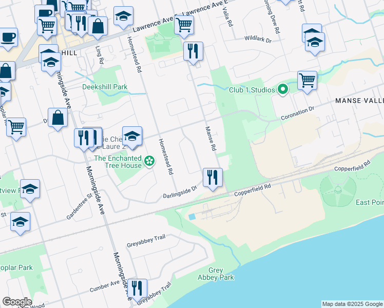 map of restaurants, bars, coffee shops, grocery stores, and more near in Toronto