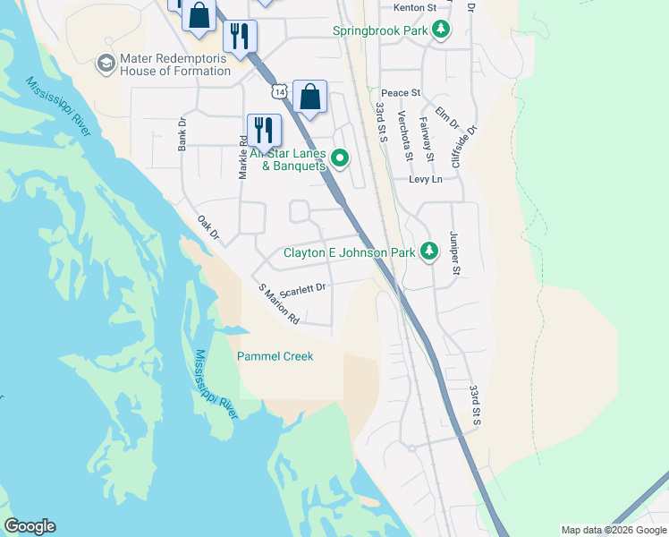 map of restaurants, bars, coffee shops, grocery stores, and more near 3104 Robin Hood Drive in La Crosse