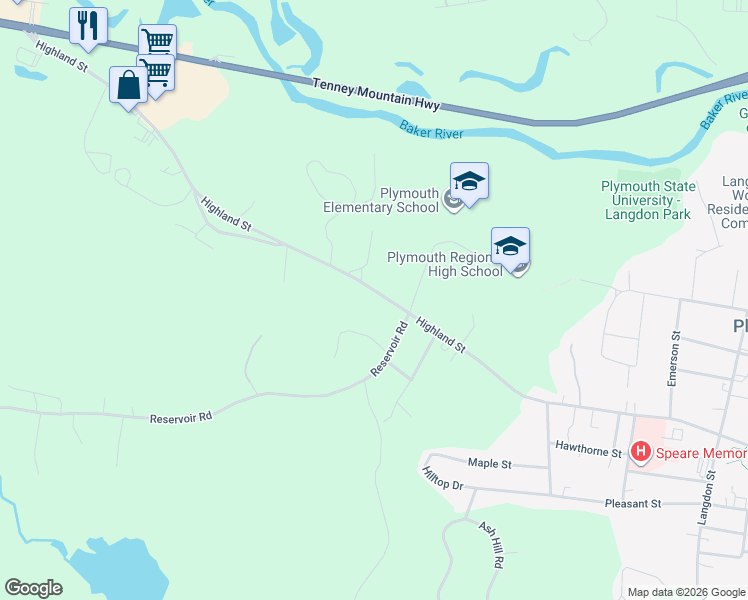 map of restaurants, bars, coffee shops, grocery stores, and more near 157 Highland Street in Plymouth