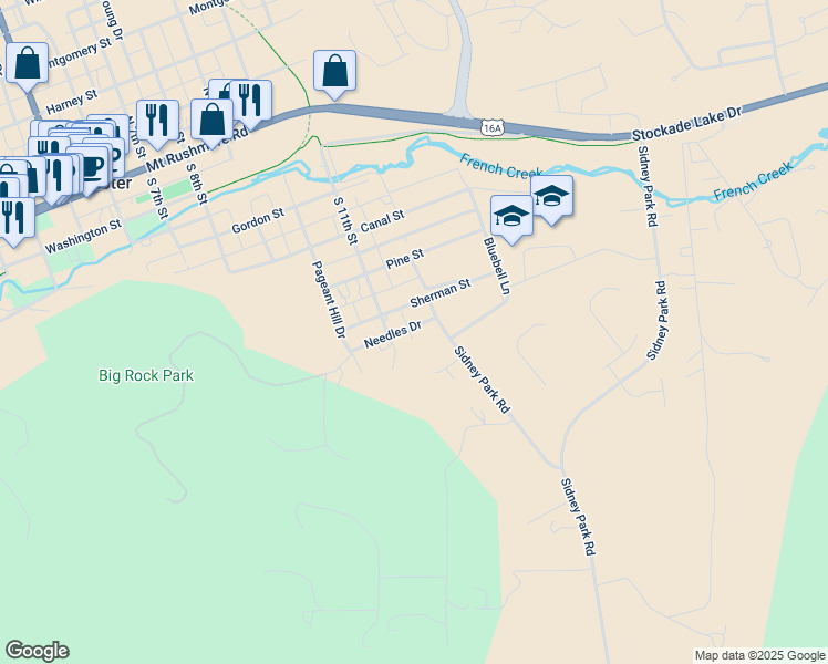 map of restaurants, bars, coffee shops, grocery stores, and more near 1130 Needles Drive in Custer