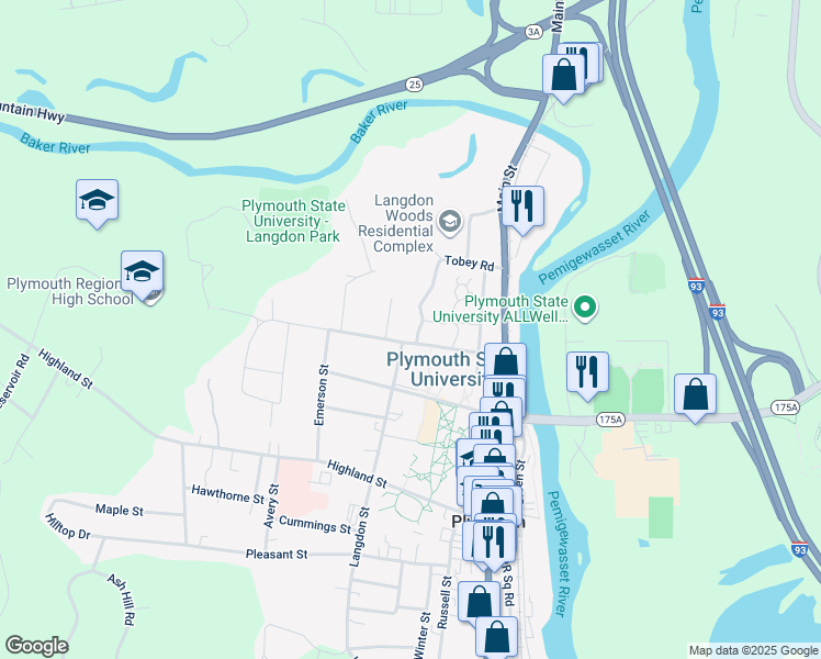 map of restaurants, bars, coffee shops, grocery stores, and more near 14 Merrill Street in Plymouth