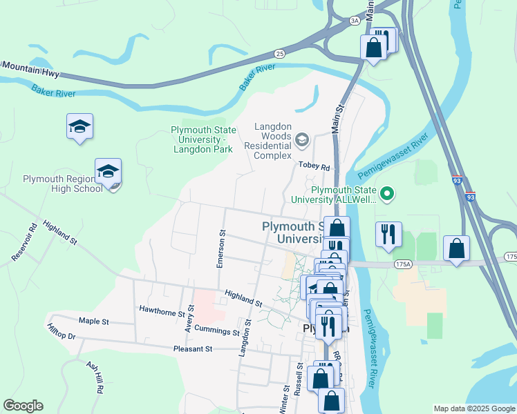map of restaurants, bars, coffee shops, grocery stores, and more near 28 Merrill Street in Plymouth
