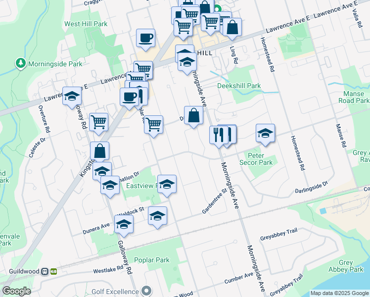 map of restaurants, bars, coffee shops, grocery stores, and more near in Toronto