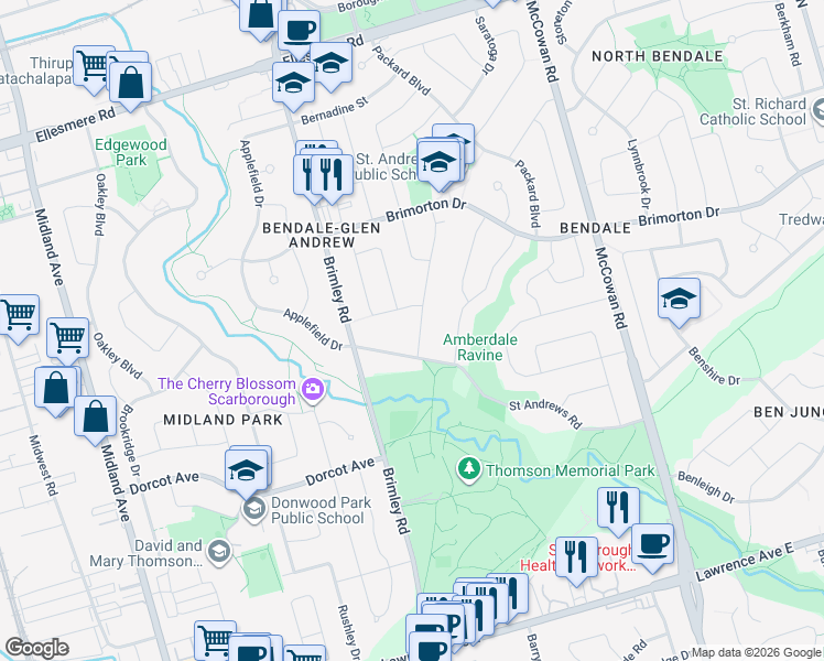 map of restaurants, bars, coffee shops, grocery stores, and more near in Toronto