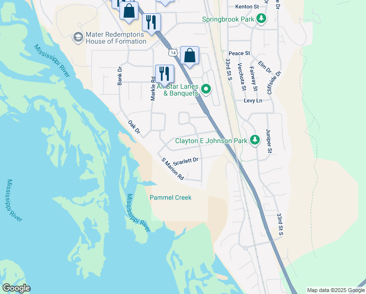 map of restaurants, bars, coffee shops, grocery stores, and more near 3007 Robin Hood Drive in La Crosse
