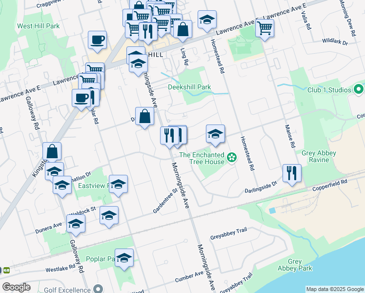 map of restaurants, bars, coffee shops, grocery stores, and more near 6 Budworth Drive in Toronto