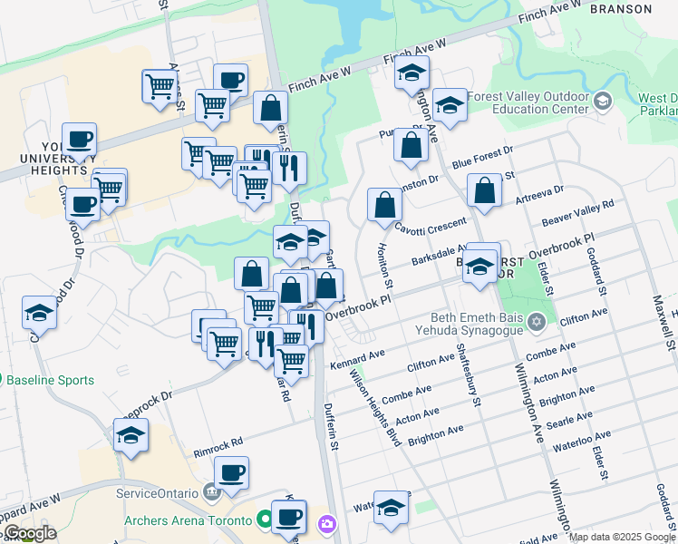 map of restaurants, bars, coffee shops, grocery stores, and more near 29 Garthdale Court in Toronto