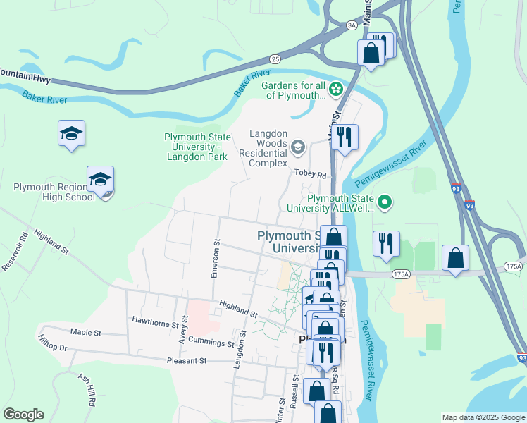 map of restaurants, bars, coffee shops, grocery stores, and more near 14 Merrill Street in Plymouth