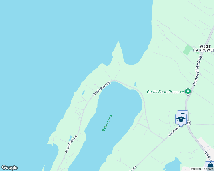 map of restaurants, bars, coffee shops, grocery stores, and more near 147 Basin Point Road in Harpswell