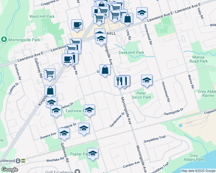 map of restaurants, bars, coffee shops, grocery stores, and more near in Toronto