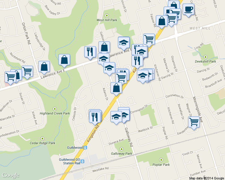 map of restaurants, bars, coffee shops, grocery stores, and more near in Toronto