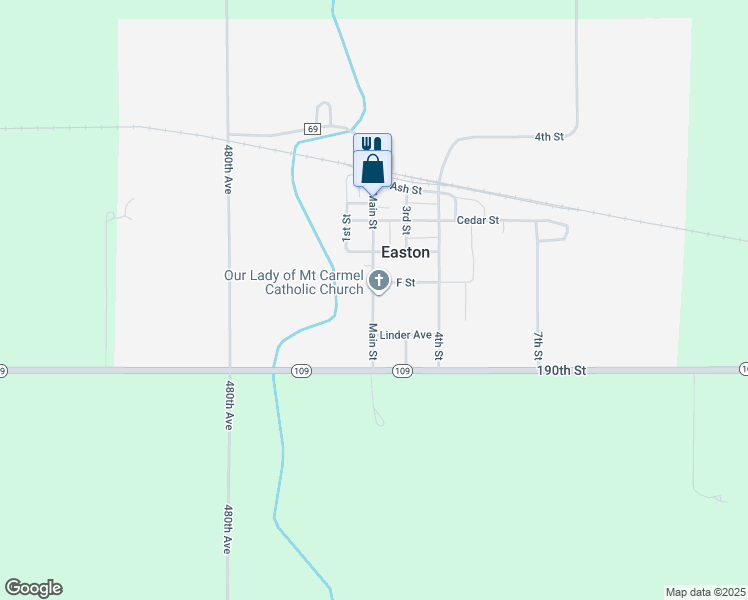 map of restaurants, bars, coffee shops, grocery stores, and more near 23 Main Street in Easton