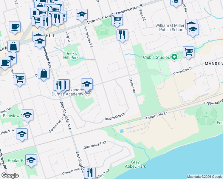 map of restaurants, bars, coffee shops, grocery stores, and more near in Toronto