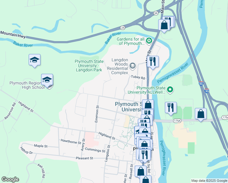 map of restaurants, bars, coffee shops, grocery stores, and more near 28 Merrill Street in Plymouth