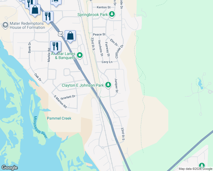 map of restaurants, bars, coffee shops, grocery stores, and more near 4614 33rd Street South in La Crosse