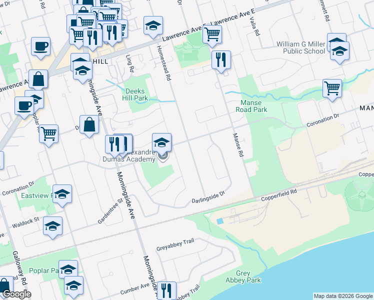 map of restaurants, bars, coffee shops, grocery stores, and more near in Toronto