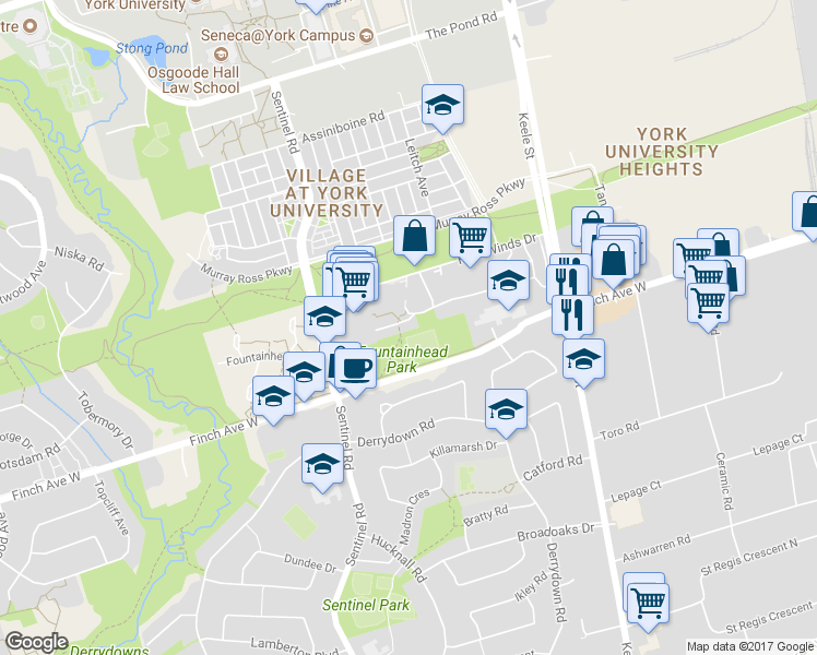 map of restaurants, bars, coffee shops, grocery stores, and more near 1528 Finch Avenue West in Toronto