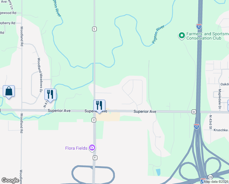 map of restaurants, bars, coffee shops, grocery stores, and more near 5324 Long Acre Road in Sheboygan