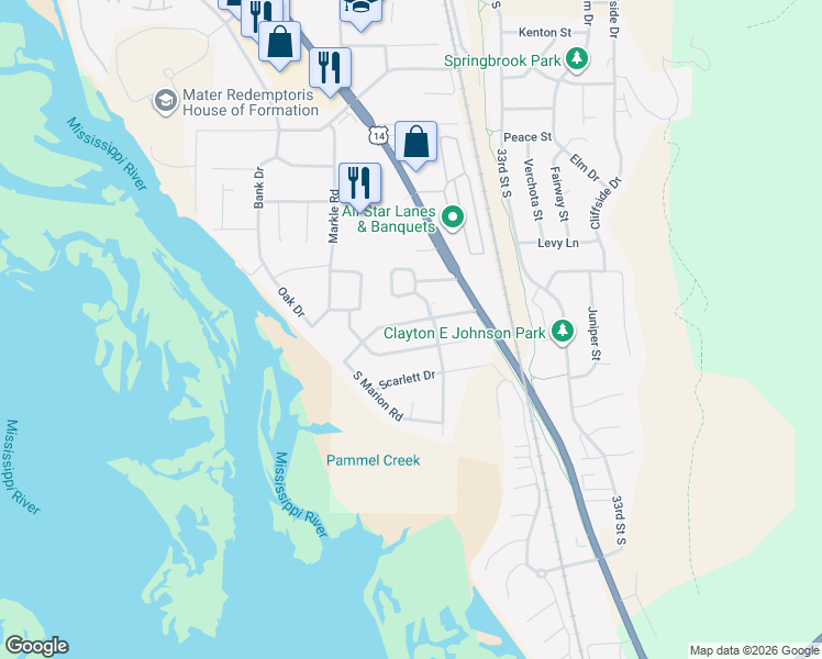 map of restaurants, bars, coffee shops, grocery stores, and more near 3007 Robin Hood Drive in La Crosse