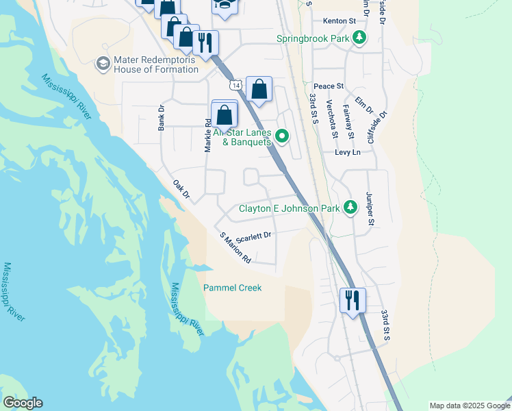 map of restaurants, bars, coffee shops, grocery stores, and more near 3007 Robin Hood Drive in La Crosse