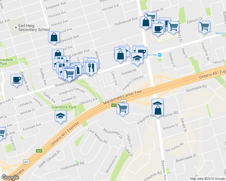 map of restaurants, bars, coffee shops, grocery stores, and more near in Toronto