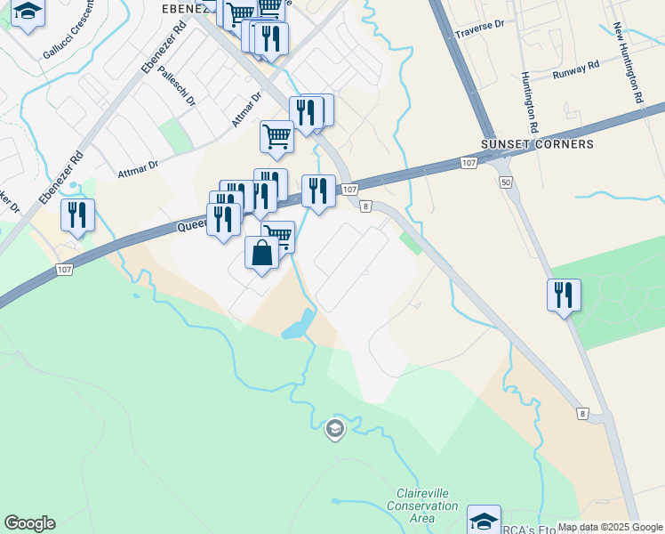 map of restaurants, bars, coffee shops, grocery stores, and more near 27 Kelways Circle in Brampton