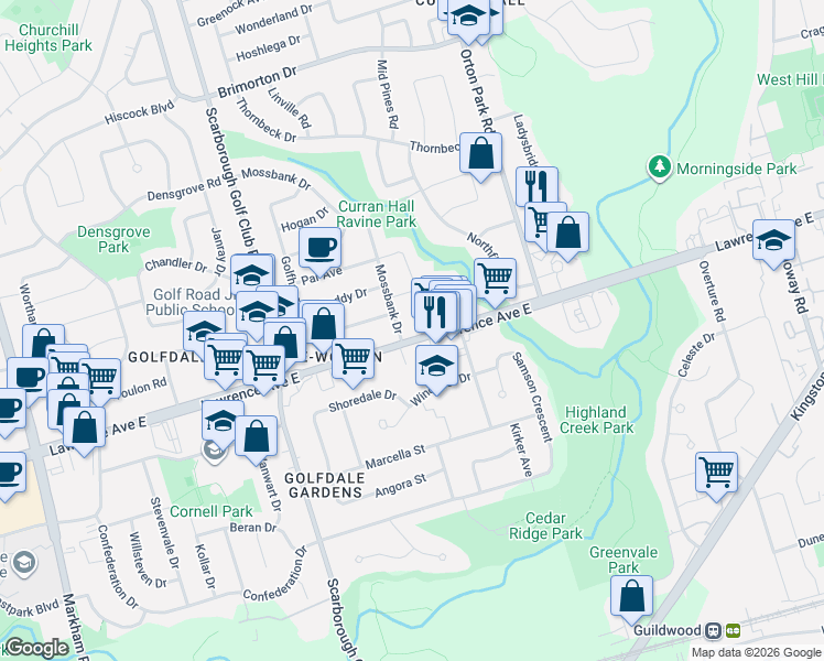 map of restaurants, bars, coffee shops, grocery stores, and more near in Toronto
