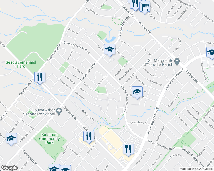 map of restaurants, bars, coffee shops, grocery stores, and more near 39 Kistler Street in Brampton
