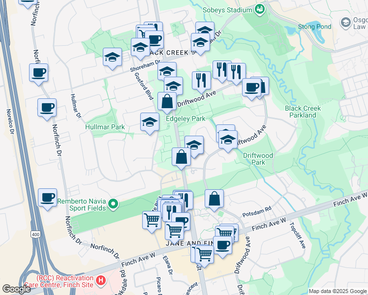 map of restaurants, bars, coffee shops, grocery stores, and more near 59 Laskay Crescent in Toronto