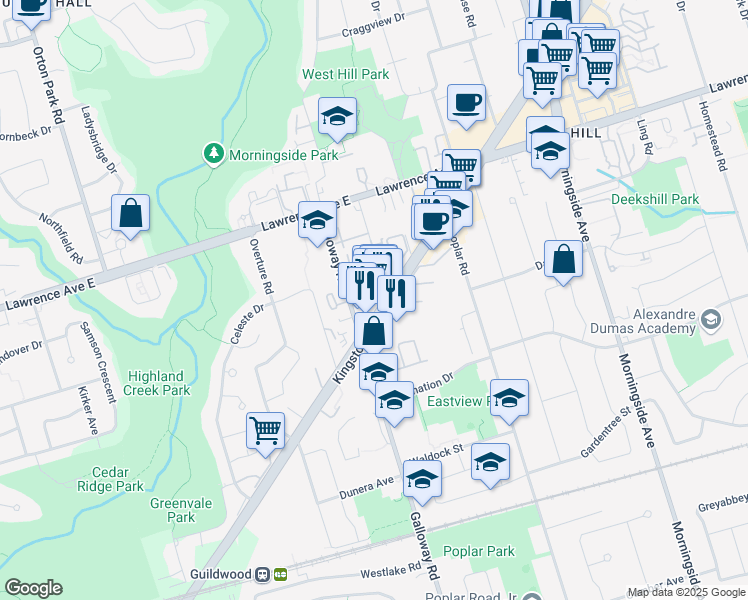 map of restaurants, bars, coffee shops, grocery stores, and more near in Toronto