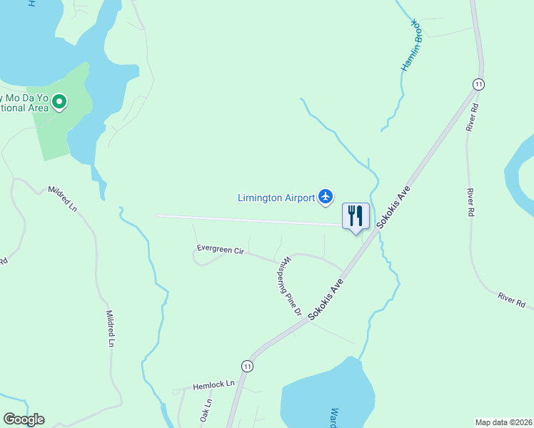 map of restaurants, bars, coffee shops, grocery stores, and more near Airport Drive in Limington