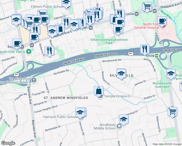 map of restaurants, bars, coffee shops, grocery stores, and more near in Toronto