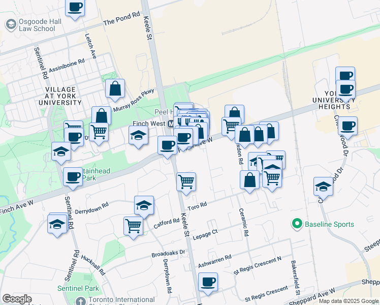 map of restaurants, bars, coffee shops, grocery stores, and more near in Toronto